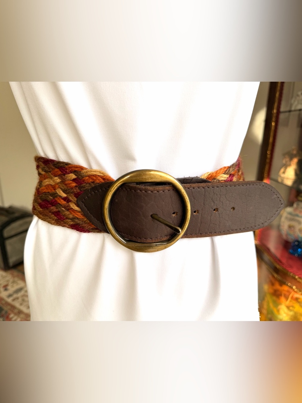 Vintage Fall Braided Rope Leather Belt Boho Western Medium 30-33”